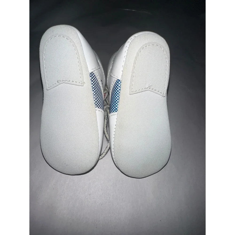 Vintage Dyna Kids Baby High Top Sneakers White Blue Red Soft Sole Crib Shoes 2